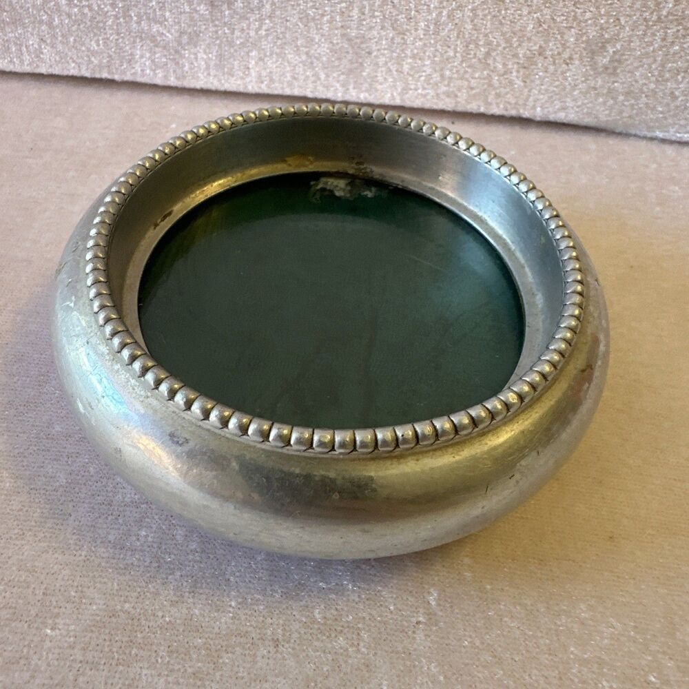 VINTAGE DELFT CHARMO MFG GLASS COVERED LEATHER COASTER STACKABLE Mid century￼